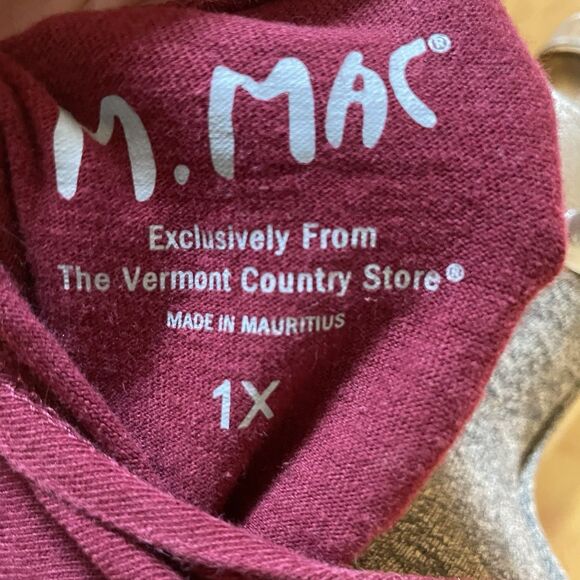 Y2K M. Mac Cotton Dress Maroon Pink Leaf Print 1X Vermont Country Store Comfy - Picture 4 of 8